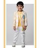 LITTLE COLLARS Blended Woven Full Sleeves Checked Blazer & Trouser Set With Tee - Yellow