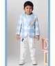 LITTLE COLLARS Blended Woven Full Sleeves Checked Blazer & Trouser Set With Tee - Blue