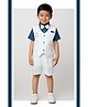 LITTLE COLLARS Cotton Woven Half Sleeves Striped 3 Piece Party Suit Set With Bow - Blue