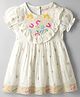 EARTHY TOUCH Cotton Woven Half Sleeves Floral Printed Ethnic Dress - OffWhite