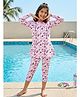 Kaboosh Full Sleeves Abstract Printed 2 Piece Swimsuit - Pink & Black