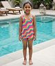 Kaboosh Sleeveless Wavy Stripes Printed Frock Swimsuit - Multi Colour