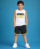 Kaboosh Knit Sleeveless Winner Zone Text Printed Tee & Shorts Set - White & Black