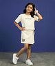Kaboosh Cotton Knit Half Sleeves No Rush Just Vibes Text Printed Crop Top & Skort Set - Off White & Cream