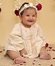KID1 Cotton Woven Full Sleeves Abstract Printed Lace Embellished Dress - Off White