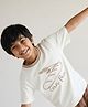 Tales & Stories Cotton Knit Half Sleeves  Bread Embroidered Tee - Off White