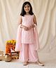 Tales & Stories Georgette Woven Sleeveless Thread Work Embroidered Kurti & Palazzo Set with Dupatta - Pink