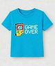 KAVEE Cotton Knit Half Sleeves Game Over Text Printed Tee - Light Blue