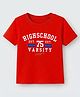 KAVEE Cotton Knit Half Sleeves High School Varsity Text Printed Tee - Red