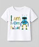 KAVEE Cotton Knit Half Sleeves Robot & I Am From Future Text Printed Tee - White