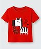 KAVEE Cotton Knit Half Sleeves Zebra & Be Yourself Text Printed Tee - Red