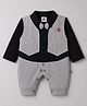 Mini Taurus Interlock Knit Full Sleeves Striped Party Romper with Bow Applique & Attached Waistcoat - Black