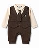 Mini Taurus Interlock Knit Full Sleeves Solid Party Romper with Tie Applique & Attached Waistcoat - Brown