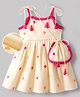 EARTHY TOUCH Cotton Woven Sleeveless Frock with Heart Embroidery & Sling Bag - Off White