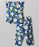 Babyhug Cotton Knit Half Sleeves Co-Ord Top & Pyjama Night Suit With Floral Print - Blue