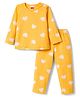 Babyhug Cotton Knit Full Sleeves T-Shirt & Pyjama Co-ord Night Suit with Heart Print - Yellow