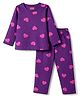 Babyhug Cotton Knit Full Sleeves Co-Ords Heart Printed Pyjama Night Suit -  Purple