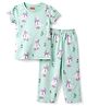 Babyhug Cotton Knit Half Sleeves T-Shirt & Pyjama Co-ord Night Suit with Duck Print - Sea Green