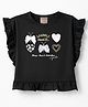 Little Kangaroos Cotton Knit Ruffled Top with Graphic Print Black 12-24 Months