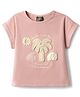 Little Kangaroos 100% Cotton Woven Half Sleeves Beach Theme Printed Top With Palm Tree Patch - Peach