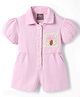 Little Kangaroos Cotton Woven Half Sleeves Jumpsuit With Floral Crochet - Baby Pink