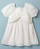 Little Kangaroos Cotton Woven Half Sleeves Solid Frock with Bow Applique - White