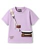Little Kangaroos Knitted Half Sleeves T-Shirt With Sling Bag Applique - Purple