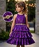 Hola Bonita Woven Sleeveless Sequinned Layered Party Wear Dress With Belt - Purple