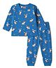 Babyhug Cotton Knit Full Sleeves Reindeer Printed Co-Ords T-Shirt & Pyjama Night Suit - Blue