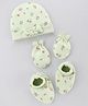 Babyhug 100% Cotton Interlock Knit Cap Mitten & Booties Set With Floral Print & Bow Applique Light Green - Diameter 16.5 cm