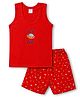 Tango Single Jersey Knit Sleeveless Vest & Shorts Innerwear Set with Space Theme Print - Red