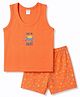 Tango Single Jersey Knit Sleeveless Vest & Shorts Innerwear Set with Space Theme Print - Orange