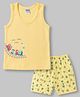 Tango Single Jersey Knit Sleeveless Vest & Shorts Innerwear Set with Toy Train  Print - Yellow