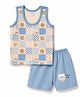 Tango Single Jersey Knit Sleeveless Vest & Shorts Innerwear Set with Bear Print - Sky