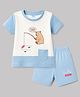 Tango Interlock Knit Half Sleeves T-Shirt & Shorts Set With Bear Print - Light Blue