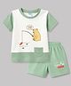 Tango Interlock Knit Half Sleeves T-Shirt & Shorts Set With Bear Print - Green