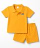 Tango Interlock Knit Half Sleeves  Helicopter & Polka Dots Printed Polo T-Shirt & Shorts Set - Golden