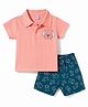 Tango Interlock Knit Half Sleeves Animals Printed Polo T-Shirt & Shorts Set - Peach