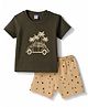 Tango Interlock Knit Half Sleeves Beach Theme & Vehicles Printed T-Shirt & Shorts Set - Olive Green