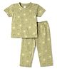 Tango Single Jersey Knit Half Sleeves Co-Ords T-Shirt & Pajama Night Suit with Bear Face Print -Olive