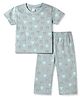 Tango Single Jersey Knit Half Sleeves Co-Ords T-Shirt & Pajama Night Suit with Bear Face Print - Sky