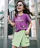 Ollington St. Girls Cotton Knit Half Sleeve Top With print  & Skorts- Purple & Green