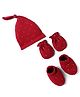 Babyhug 100% Cotton Interlock Knit Cap Mittens & Booties With Heart Design Maroon - Diameter 15.5 cm