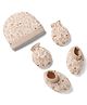 Babyhug 100% Cotton Interlock Knit Cap, Mittens & Booties with Abstract Print Beige - Diameter 15 cm