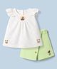 Kids Magic Cotton Woven Half Sleeves Top & Shorts Set With Floral & Heart Applique - White & Light Green