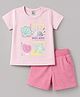 Kids Magic Knitted Half Sleeves Top & Shorts Set With Sea Shell Print - Pink