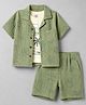 Kids Magic Cotton Woven Half Sleeves Shirt & Shorts Set With T-Shirt & Beach Theme Print - Green
