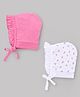 Babyhug 100% Cotton Interlock Knit Caps With Floral & Polka Dot Print Pack of 2 White & Pink - Diameter 10.5 cm