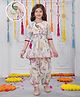 Joy Cotton Cotton Woven Three Fourth Sleeves Peacock Embroidered & Floral Printed Kurti & Salwar Set - White
