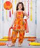 Joy Cotton Cotton Woven Sleeveless Floral Embroidered & Printed Kurti & Salwar With Dupatta Set - Orange